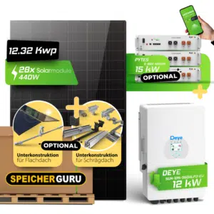 Speicherguru 12.32 kWp Komplettset Photovoltaikanlage | Bifacial & Fullblack| 12 kW Deye | Pytes Speicher (Optional)