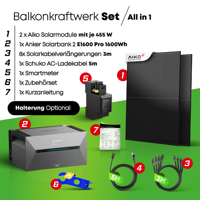 910W Balkonkraftwerk Set - Aiko Solarmodule mit Anker SOLIX Solarbank 2 Pro + Smartmeter – Bild 2
