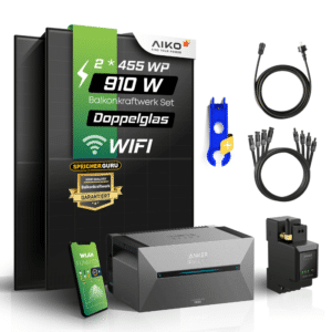 910W Balkonkraftwerk Set - Aiko Solarmodule mit Anker SOLIX Solarbank 2 Pro + Smartmeter
