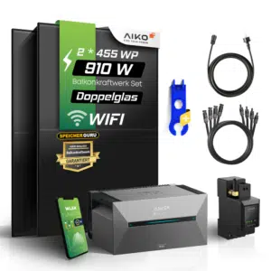910W Balkonkraftwerk Set - Aiko Solarmodule mit Anker SOLIX Solarbank 2 Pro + Smartmeter