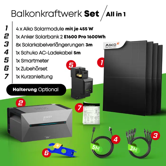 Sovinar 1820W Balkonkraftwerk Set - Aiko Solarmodule mit Anker SOLIX Solarbank 2 Pro – Bild 2