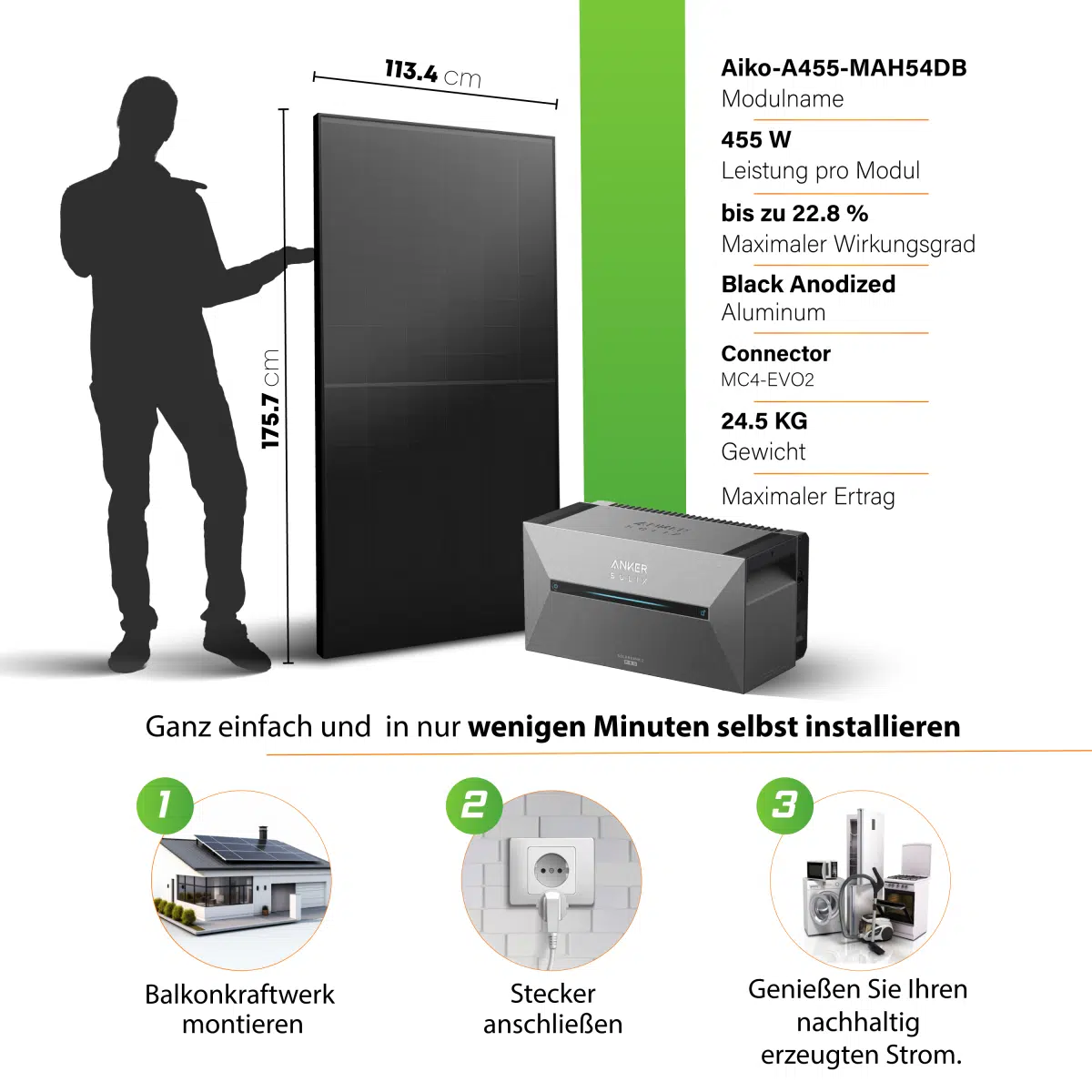 Sovinar 1820W Balkonkraftwerk Set - Aiko Solarmodule mit Anker SOLIX Solarbank 2 Pro – Bild 6